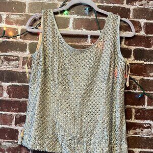 Vintage Frank Usher Silver Sequin Silk Top – Size M